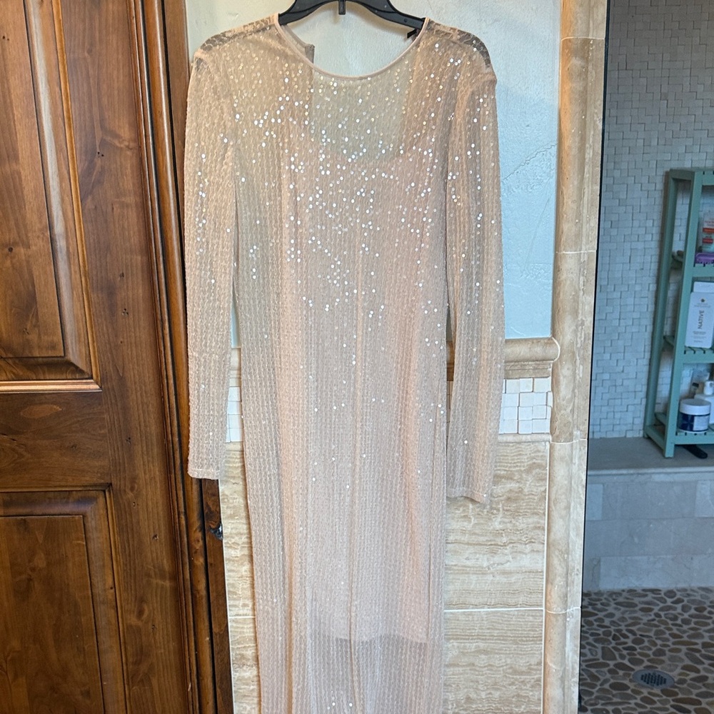 RACHEL Rachel Roy Glittering Beige Long Sleeve Dress